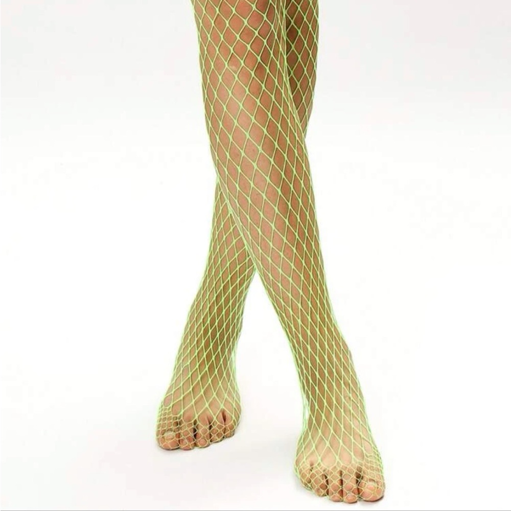 New neon green full length mesh tights